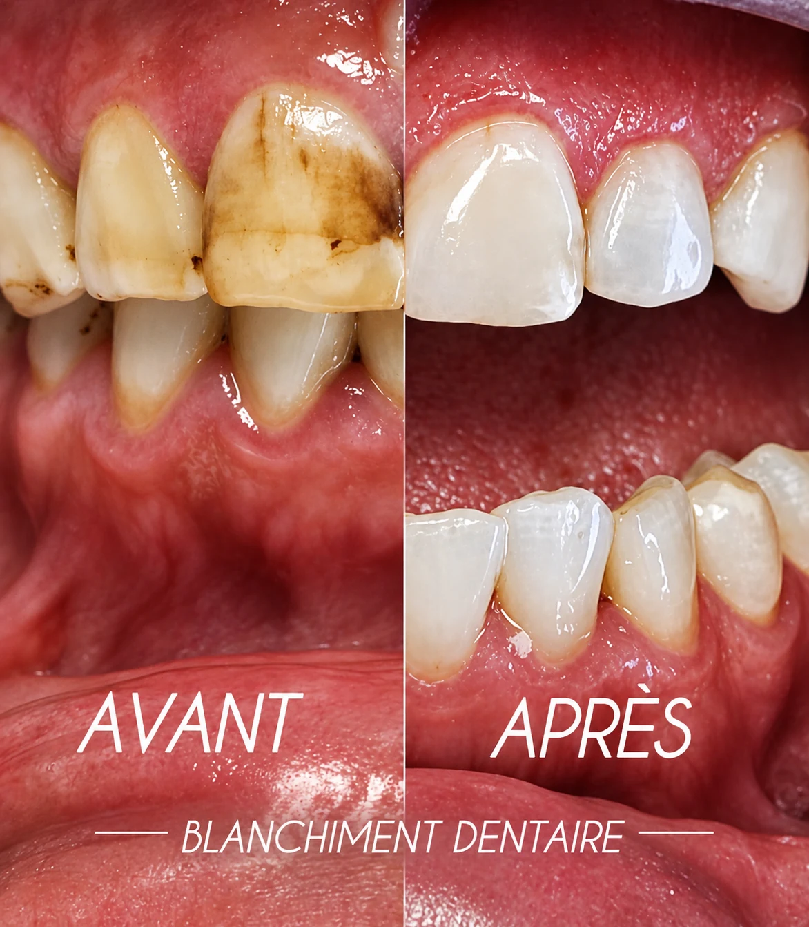 Blanchiment dentaire — comparaison avant et après